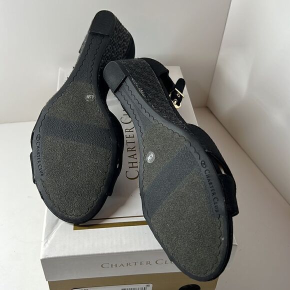 Charter Club Gippi Black Wedge Sandals size 6.5M - Picture 4 of 5